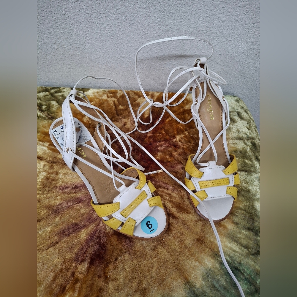 Coach Women's White and Yellow Strappy Sandals